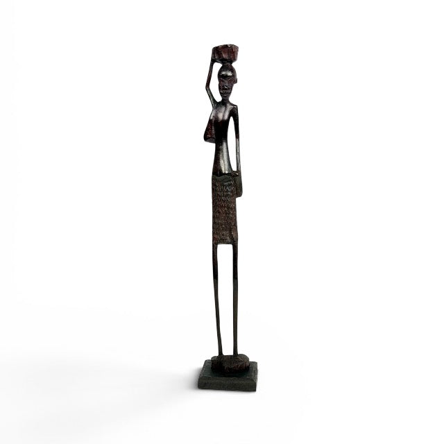 African Woman with Jug — Slender Ebony Figurine