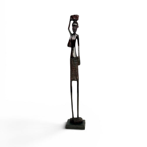 African Woman with Jug — Slender Ebony Figurine