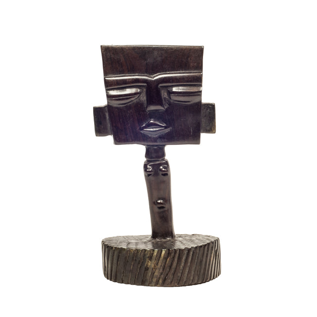 Ebony Tribal Figurine — Geometric Head on Pedestal
