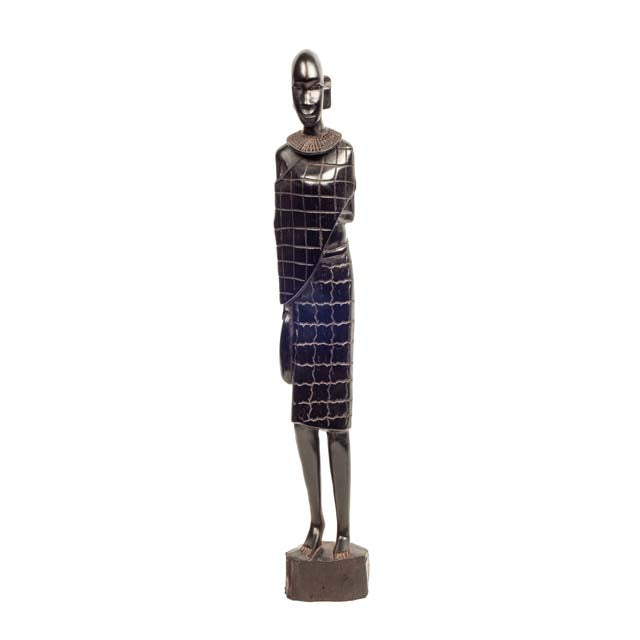 Maasai Warrior — Ebony Sculpture in Traditional Attire