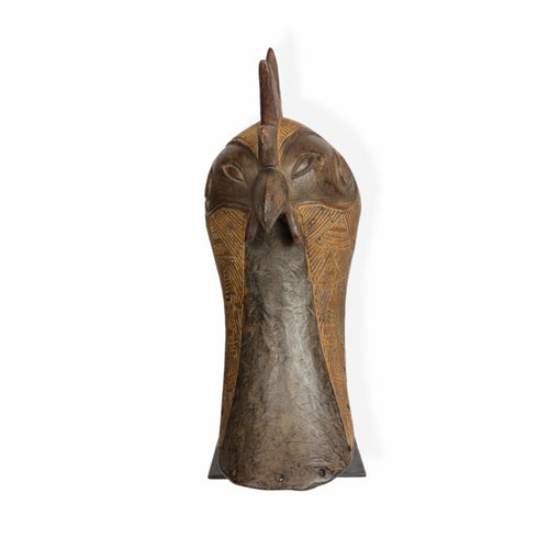 African Bird Mask — Zoomorphic Sculpture on Metal Stand