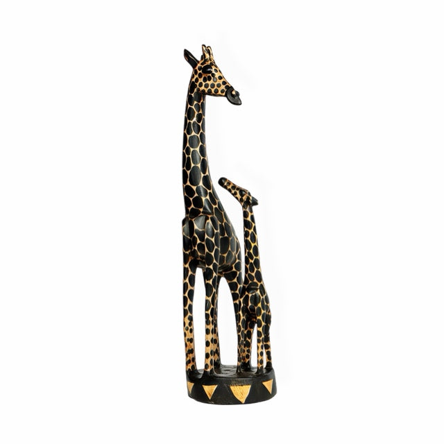 Giraffe with Calf — Hand-Carved Wooden Figurine, Mother and Child