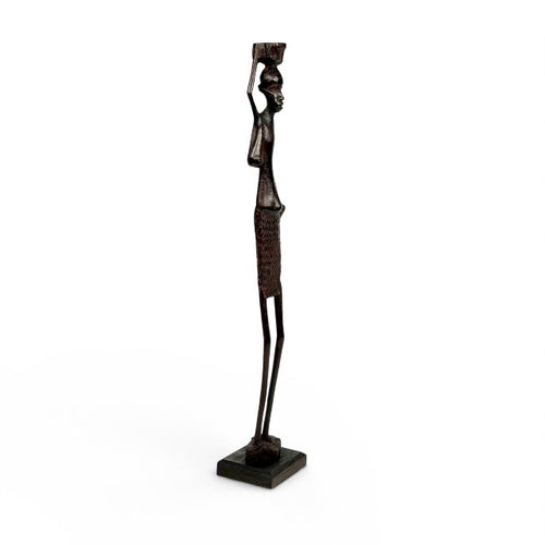 African Woman with Jug — Slender Ebony Figurine