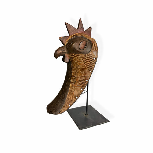 African Bird Mask — Zoomorphic Sculpture on Metal Stand