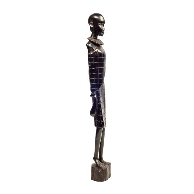Maasai Warrior — Ebony Sculpture in Traditional Attire