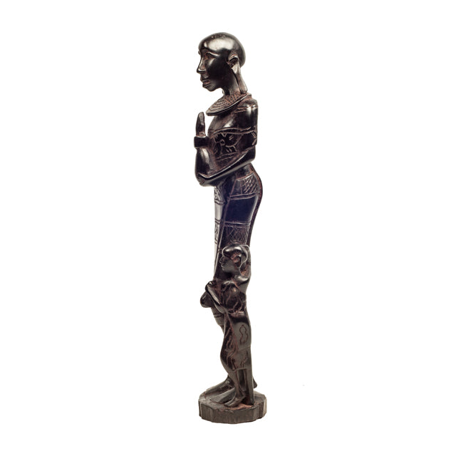 Maasai Woman with Child — Ebony Sculpture of Mother and Son