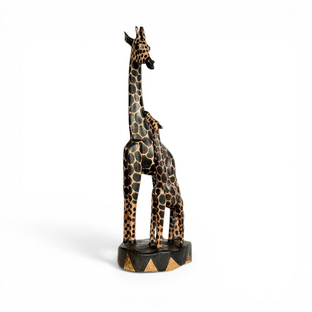 Giraffe with Calf — Hand-Carved Wooden Figurine, Mother and Child in Safari Style