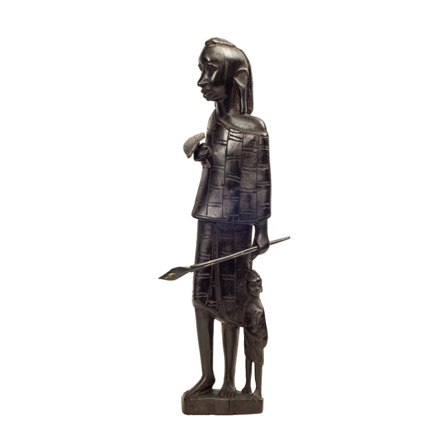 Maasai Warrior with Child — Ebony Sculpture of Father and Son