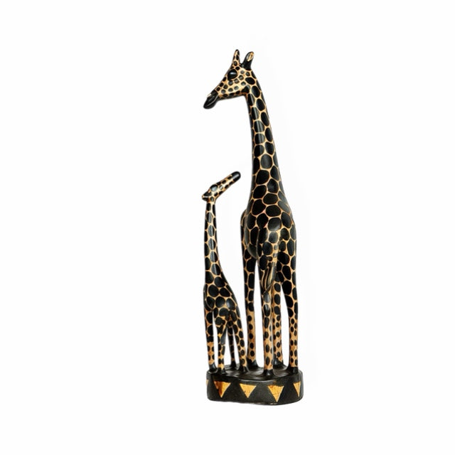 Giraffe with Calf — Hand-Carved Wooden Figurine, Mother and Child