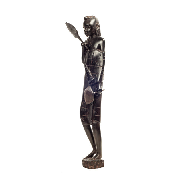 Maasai Warrior with Spear and Shield — Ebony Sculpture