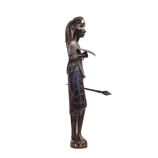 Maasai Warrior with Child — Ebony Sculpture of Father and Son