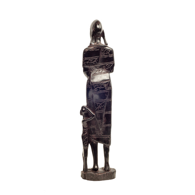 Maasai Woman with Child — Ebony Sculpture of Mother and Son