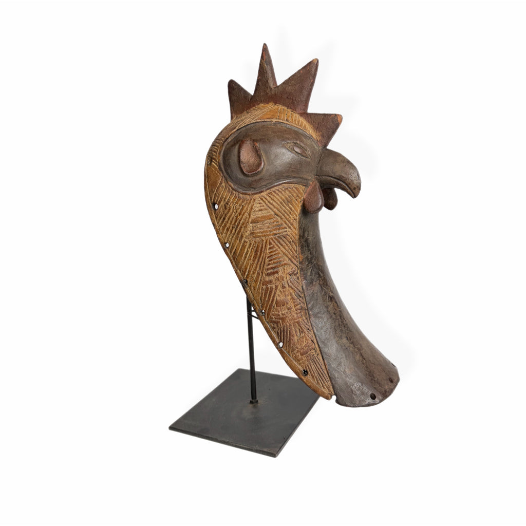 African Bird Mask — Zoomorphic Sculpture on Metal Stand