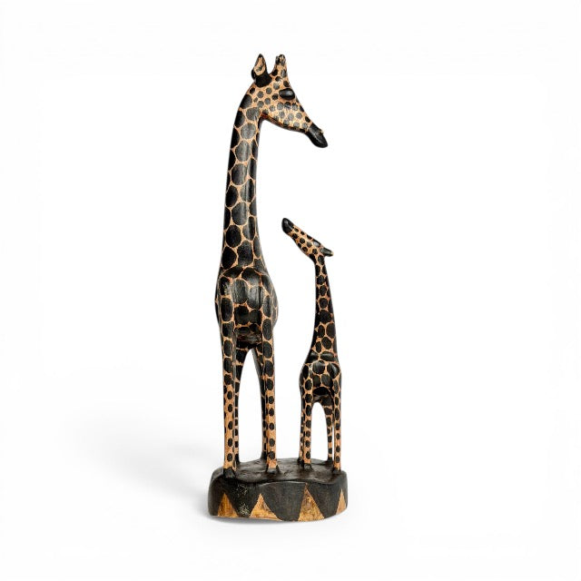 Giraffe with Calf — Hand-Carved Wooden Figurine, Mother and Child in Safari Style