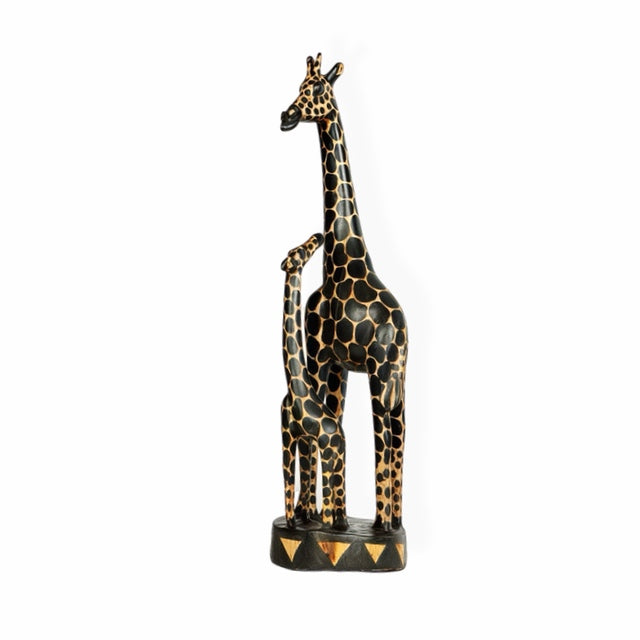 Giraffe with Calf — Hand-Carved Wooden Figurine, Mother and Child