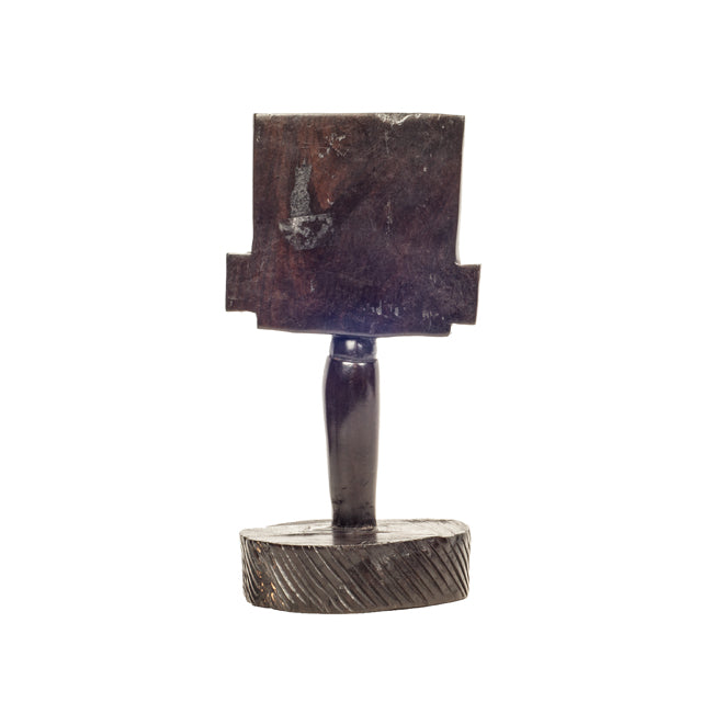 Ebony Tribal Figurine — Geometric Head on Pedestal