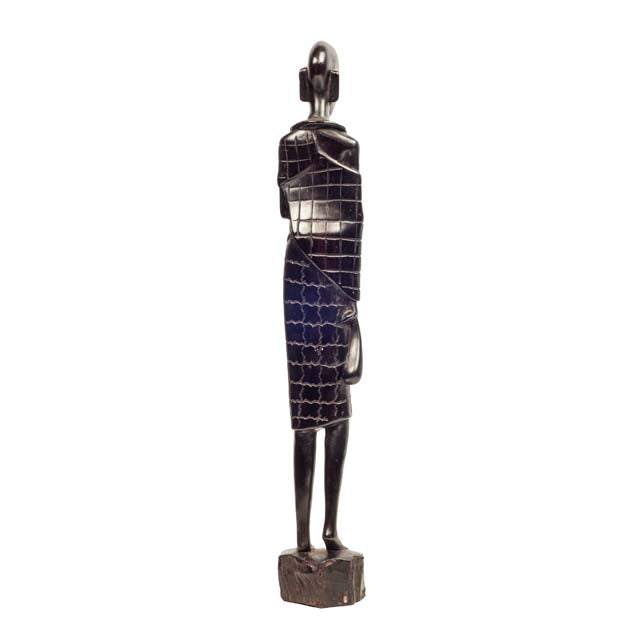 Maasai Warrior — Ebony Sculpture in Traditional Attire
