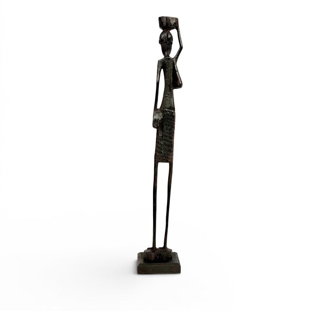 African Woman with Jug — Slender Ebony Figurine
