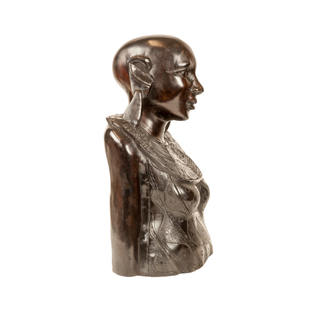 Bust of an African Woman — Hand-Carved Ebony Sculpture