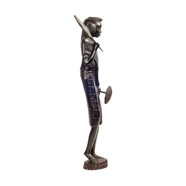 Maasai Warrior with Spear and Shield — Ebony Sculpture