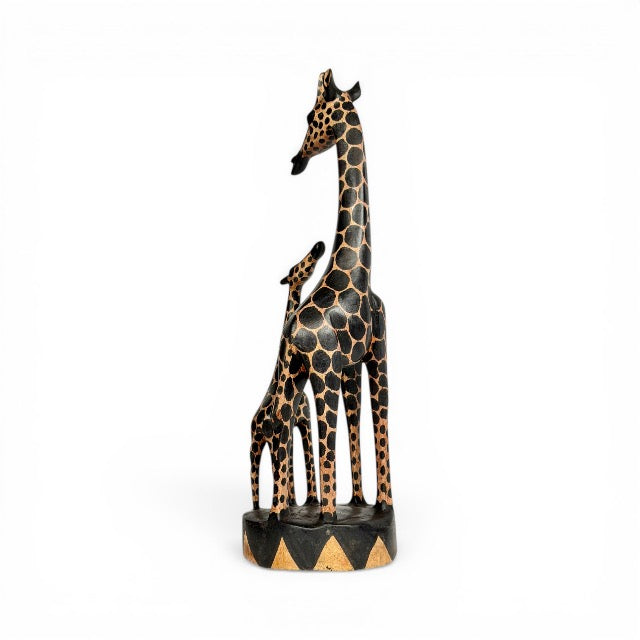 Giraffe with Calf — Hand-Carved Wooden Figurine, Mother and Child in Safari Style