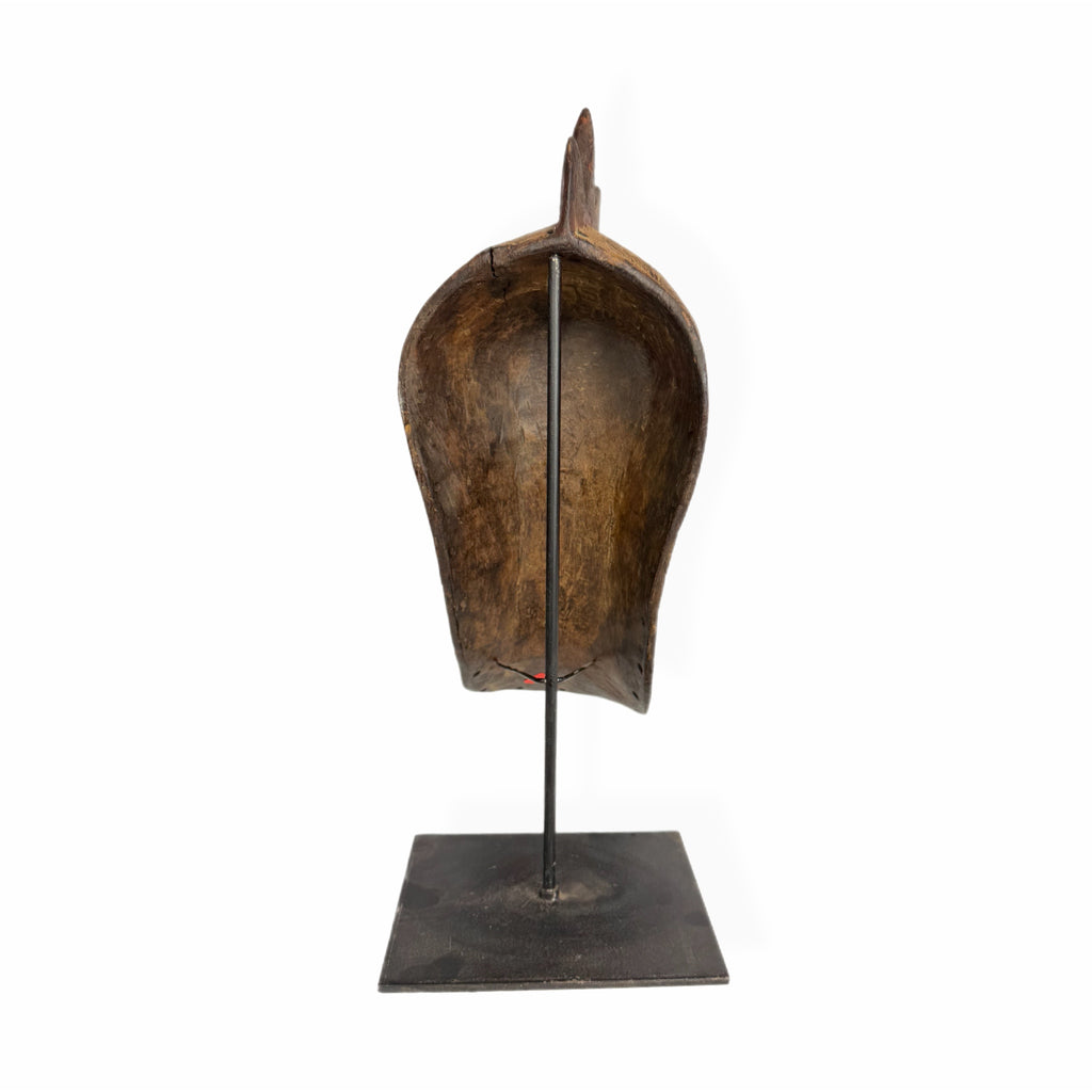 African Bird Mask — Zoomorphic Sculpture on Metal Stand