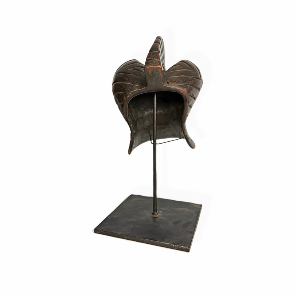 African Abstract Mask — Horned Guardian on Metal Stand
