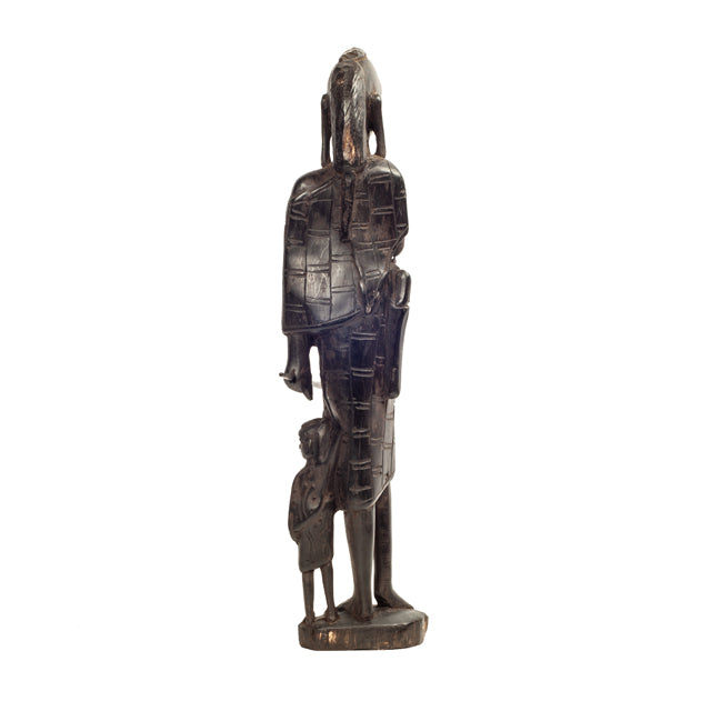 Maasai Warrior with Child — Ebony Sculpture of Father and Son