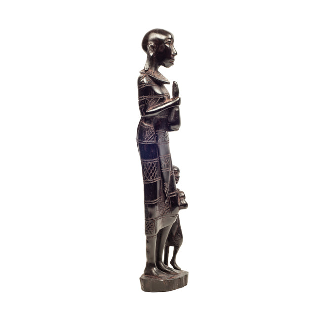 Maasai Woman with Child — Ebony Sculpture of Mother and Son