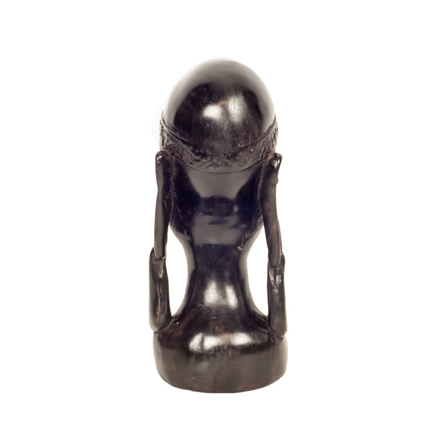 Ebony Bust of an African Woman — Head with Ornate Headband and Earrings