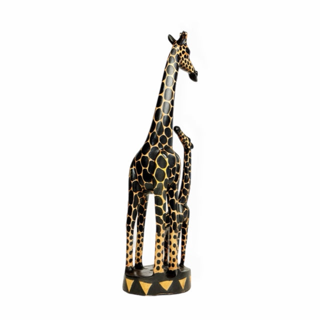 Giraffe with Calf — Hand-Carved Wooden Figurine, Mother and Child